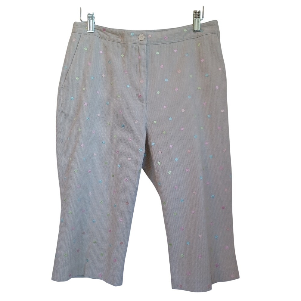 EP Pro Golf Womens Tan Embroidered Polka Dot Cropped Pants Capris Size 8